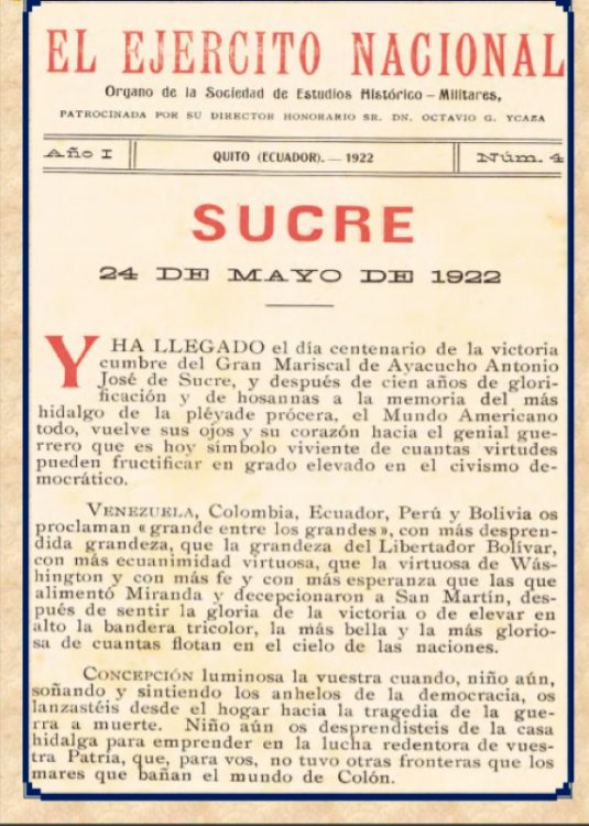 Centenario Antonio José de Sucre 24 de Mayo de 1922